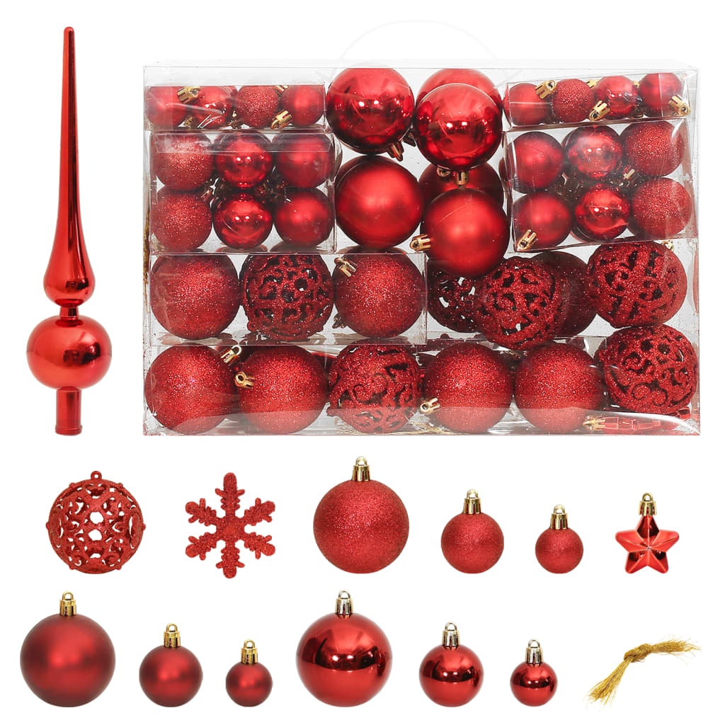 111 Piece Christmas Bauble Set Red Polystyrene - OLBRIT