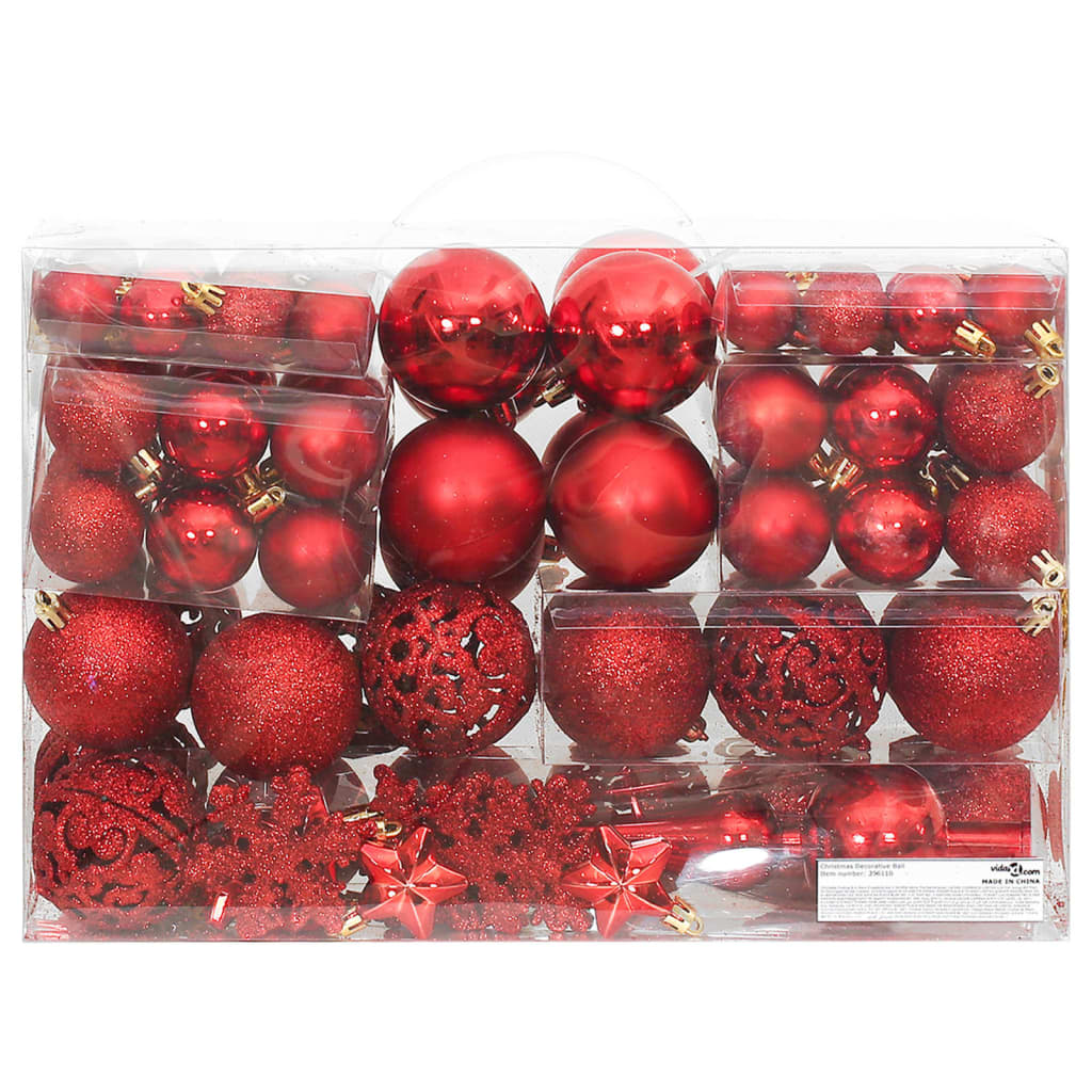 111 Piece Christmas Bauble Set Red Polystyrene - OLBRIT