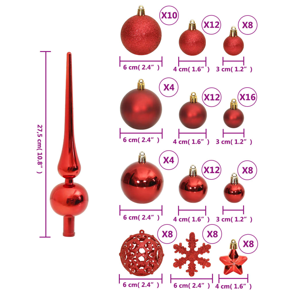 111 Piece Christmas Bauble Set Red Polystyrene - OLBRIT