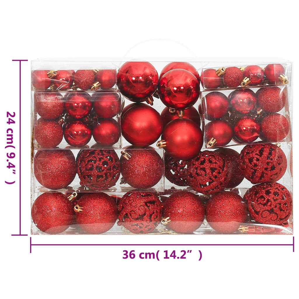 111 Piece Christmas Bauble Set Red Polystyrene - OLBRIT