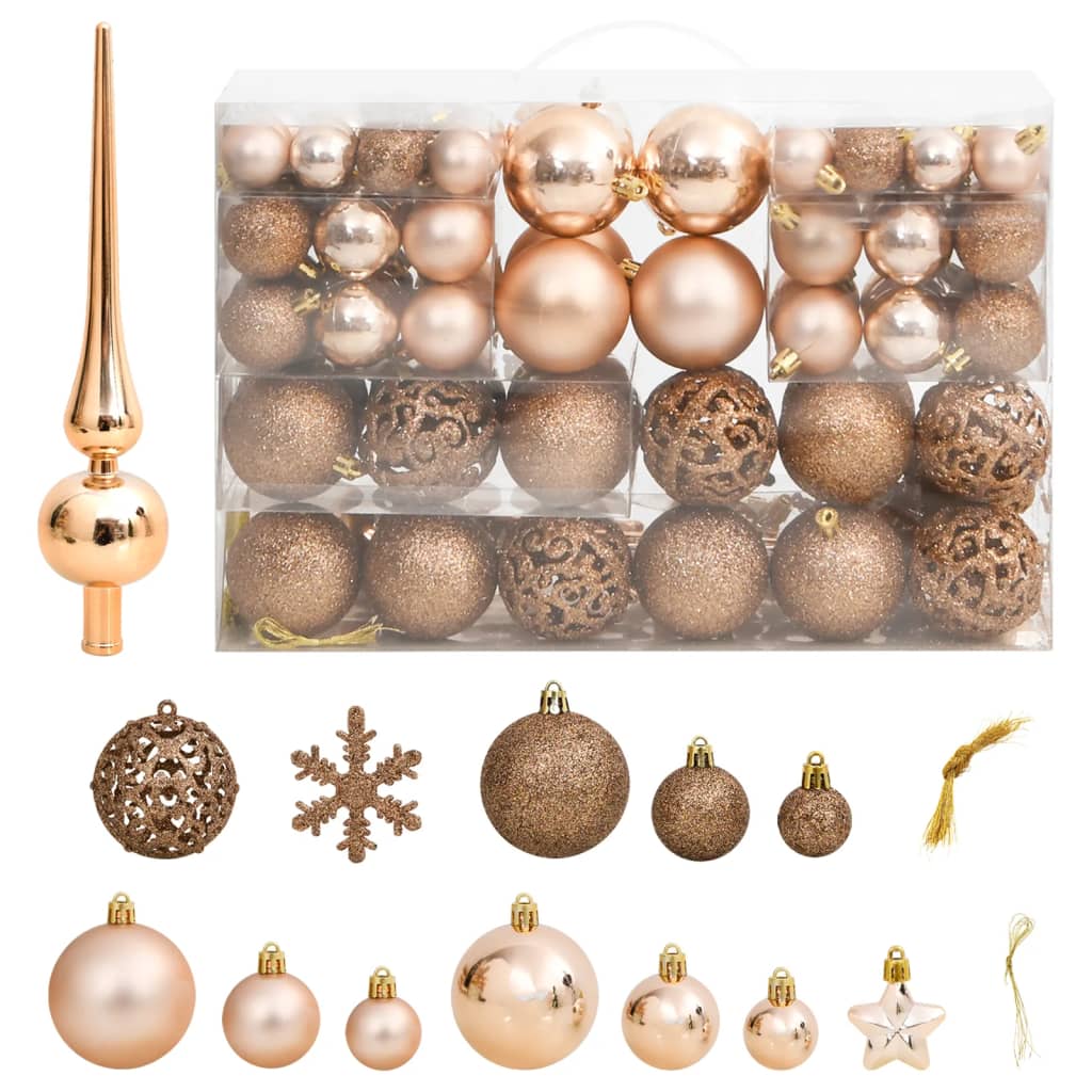111 Piece Christmas Bauble Set Rose Gold Polystyrene - OLBRIT