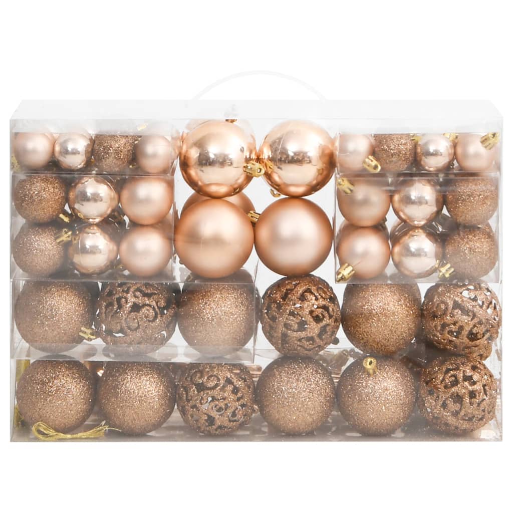 111 Piece Christmas Bauble Set Rose Gold Polystyrene - OLBRIT