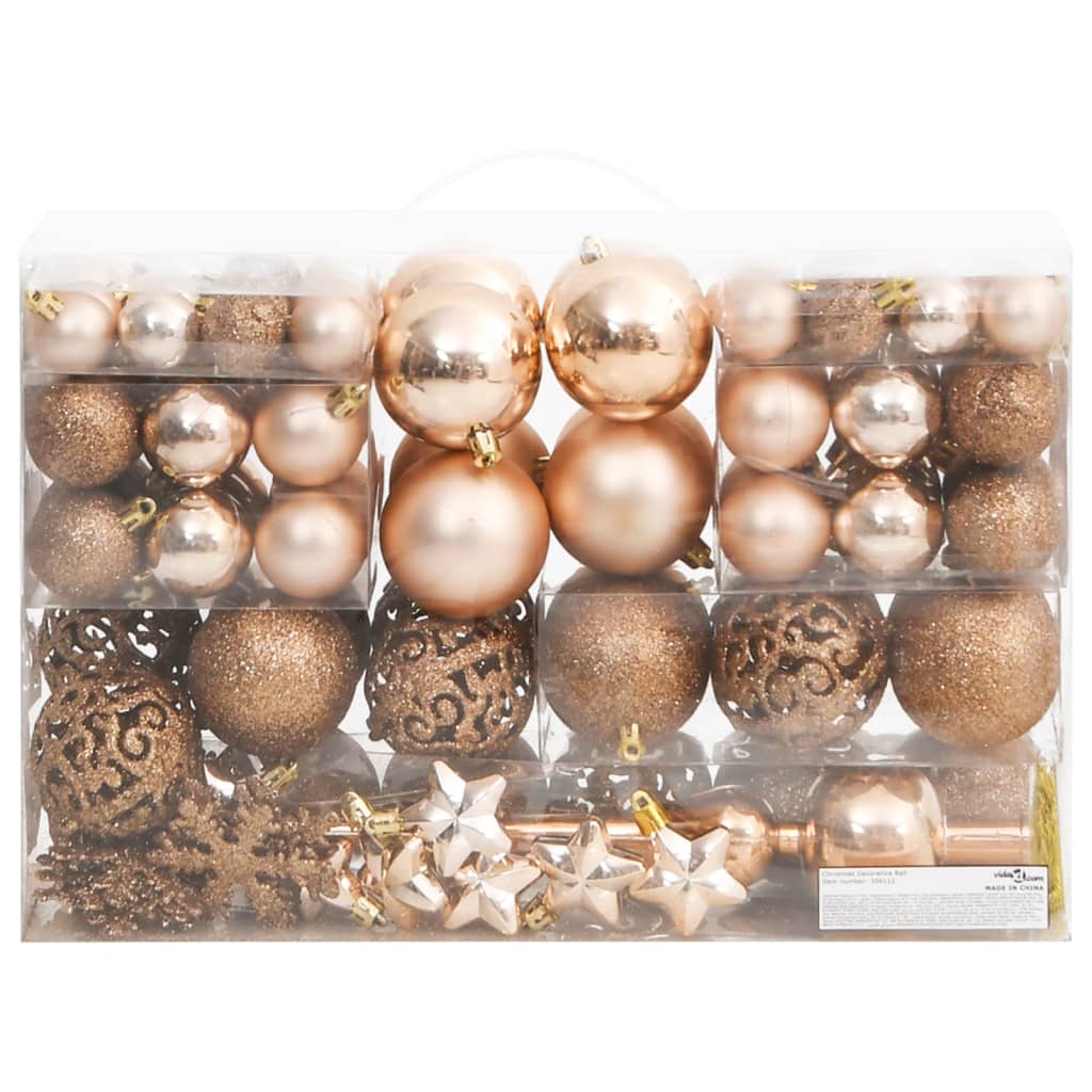 111 Piece Christmas Bauble Set Rose Gold Polystyrene - OLBRIT