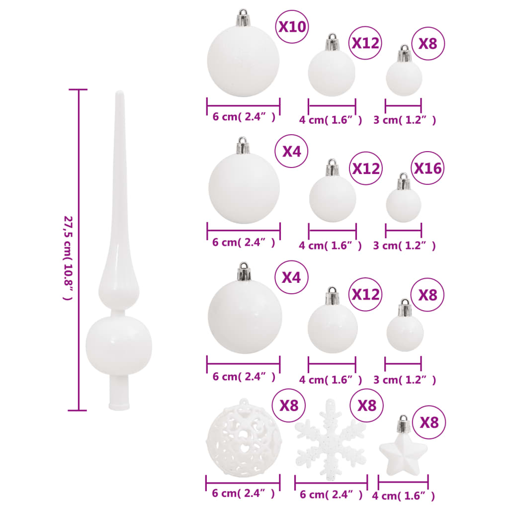 111 Piece Christmas Bauble Set White Polystyrene - OLBRIT