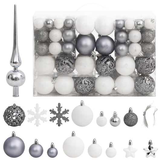 111 Piece Christmas Bauble Set White and Grey Polystyrene - OLBRIT