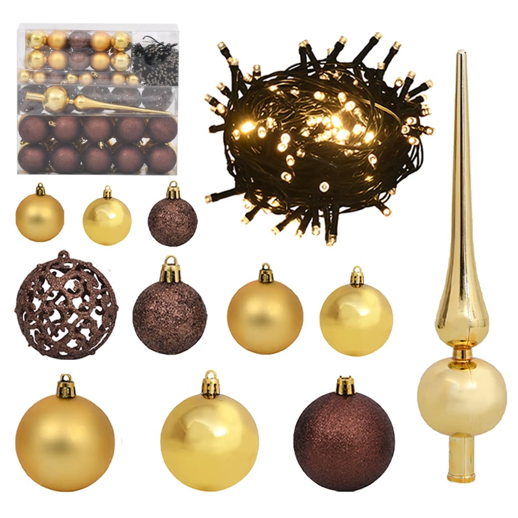 120 Piece Christmas Ball Set with Peak and 300 LEDs Gold & Bronze - OLBRIT