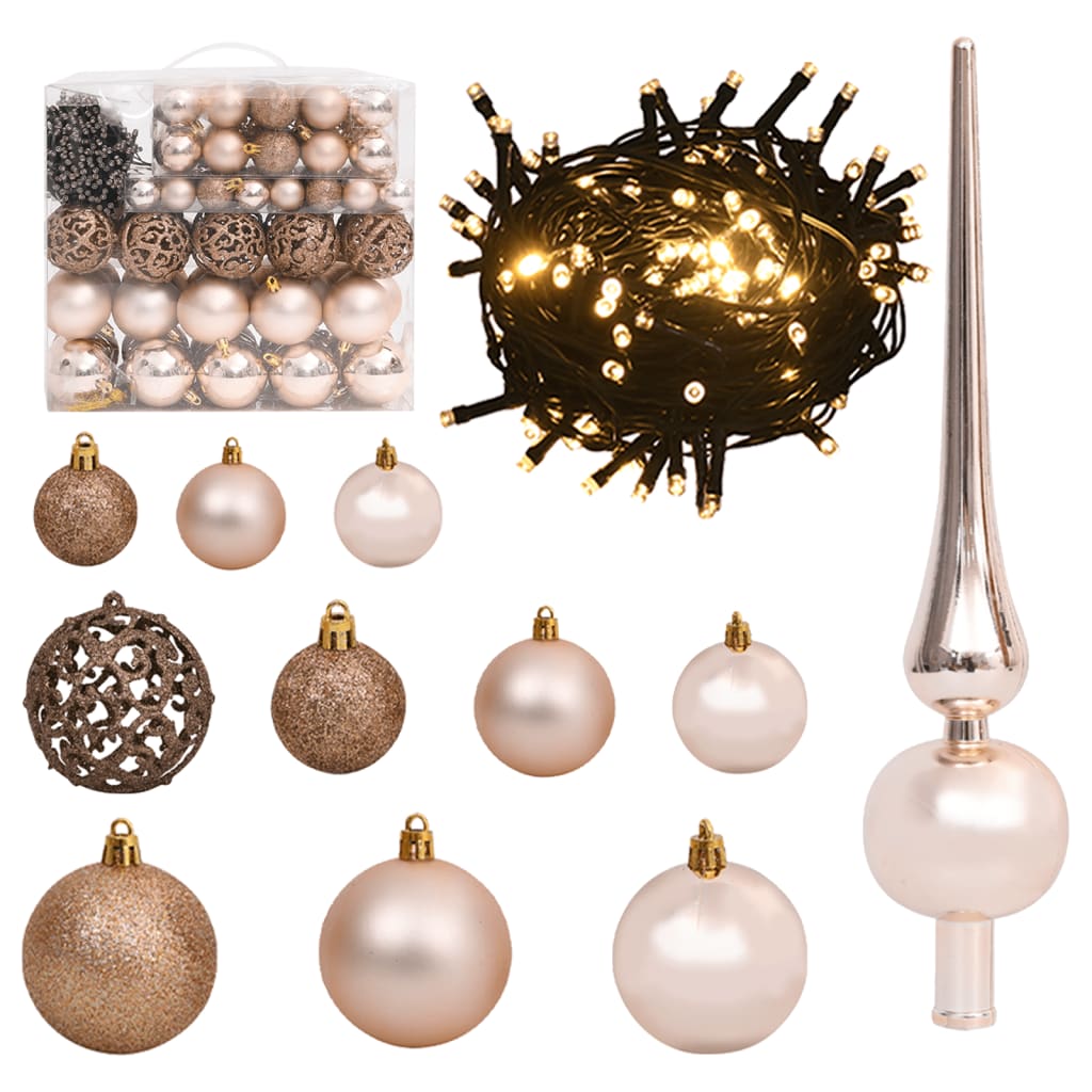 120 Piece Christmas Ball Set with Peak and 300 LEDs Rose Gold - OLBRIT