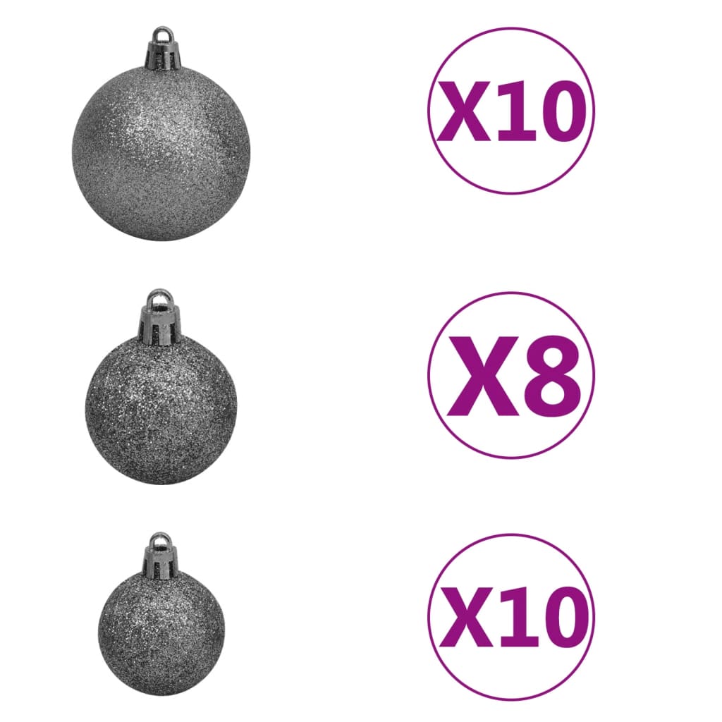 120 Piece Christmas Ball Set with Peak and 300 LEDs White & Grey - OLBRIT