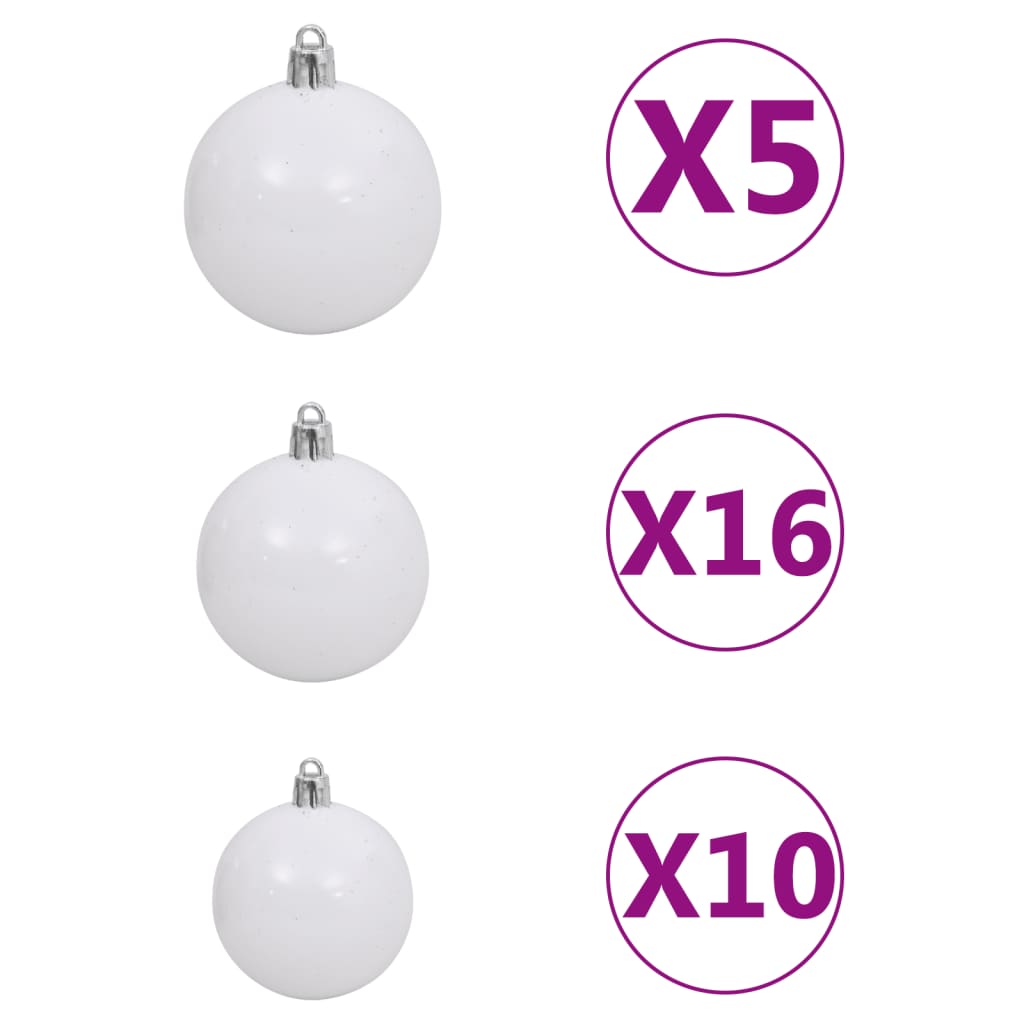 120 Piece Christmas Ball Set with Peak and 300 LEDs White & Grey - OLBRIT