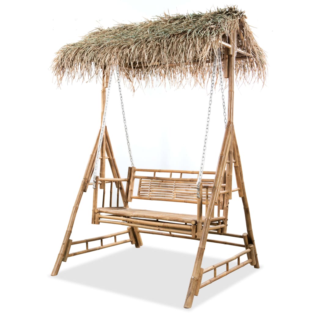 2-Seater Swing Bench with Palm Leaves Bamboo 202 cm - OLBRIT