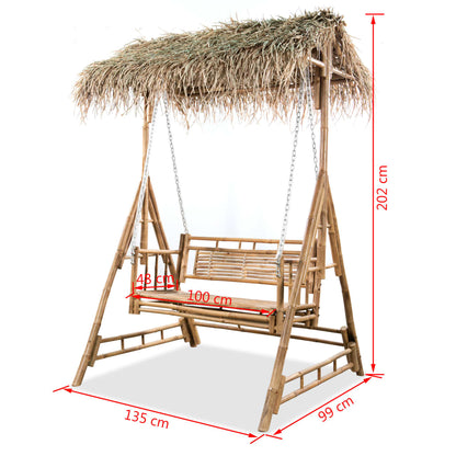 2-Seater Swing Bench with Palm Leaves Bamboo 202 cm - OLBRIT