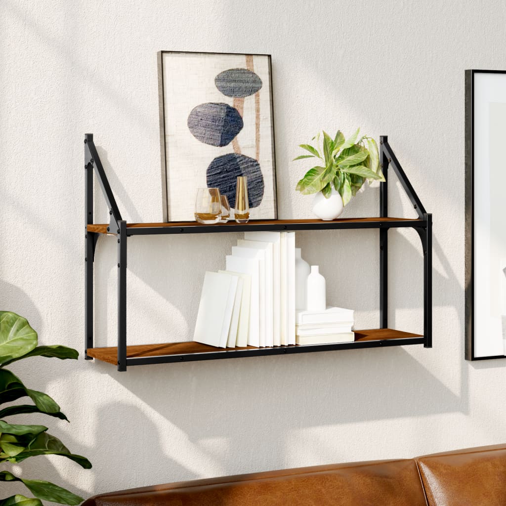 2-Tier Wall Shelf Brown Oak 80x21x51 cm Engineered Wood - OLBRIT