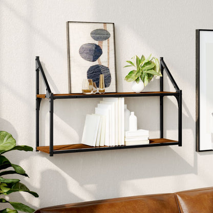 2-Tier Wall Shelf Brown Oak 80x21x51 cm Engineered Wood - OLBRIT