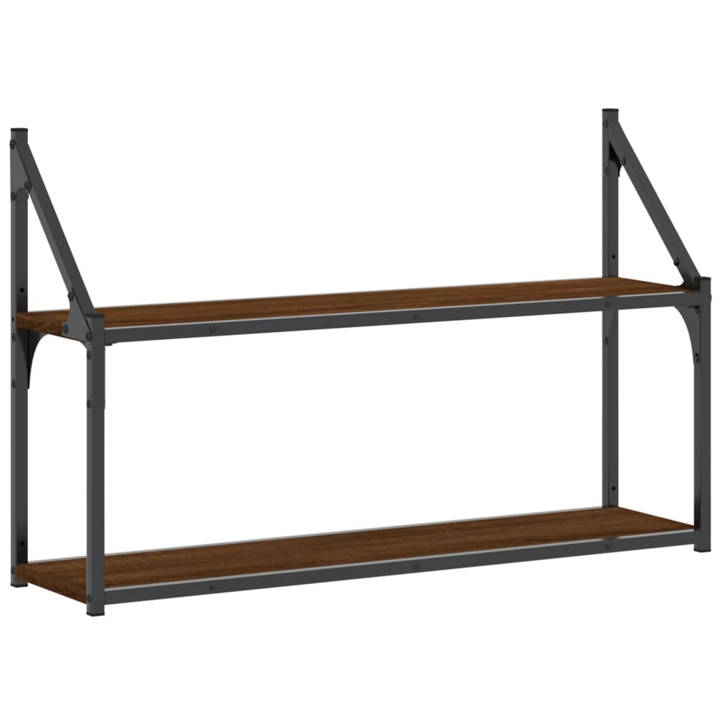 2-Tier Wall Shelf Brown Oak 80x21x51 cm Engineered Wood - OLBRIT