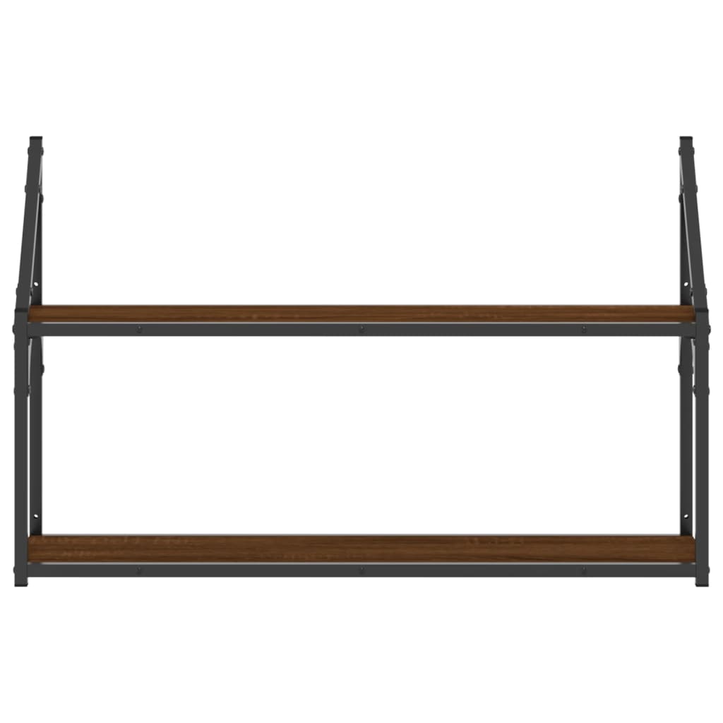 2-Tier Wall Shelf Brown Oak 80x21x51 cm Engineered Wood - OLBRIT