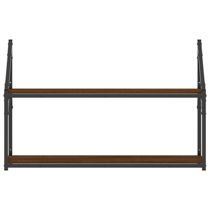 2-Tier Wall Shelf Brown Oak 80x21x51 cm Engineered Wood - OLBRIT