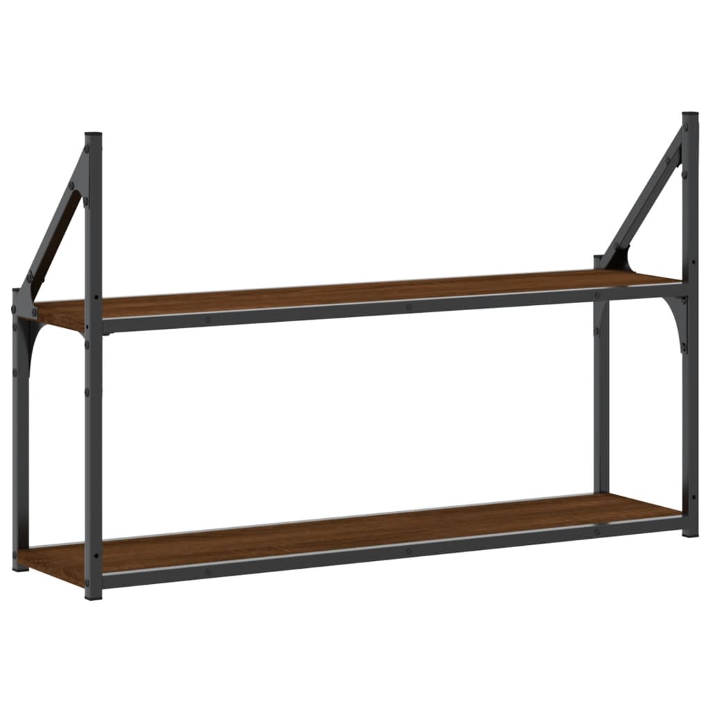 2-Tier Wall Shelf Brown Oak 80x21x51 cm Engineered Wood - OLBRIT