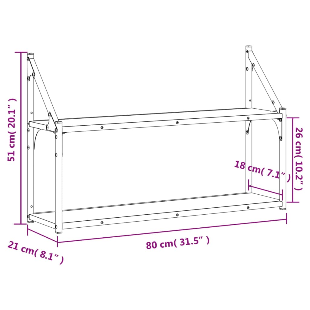2-Tier Wall Shelf Brown Oak 80x21x51 cm Engineered Wood - OLBRIT