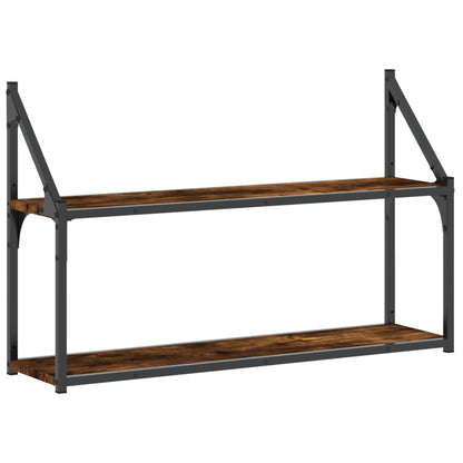 2-Tier Wall Shelf Smoked Oak 80x21x51 cm Engineered Wood - OLBRIT