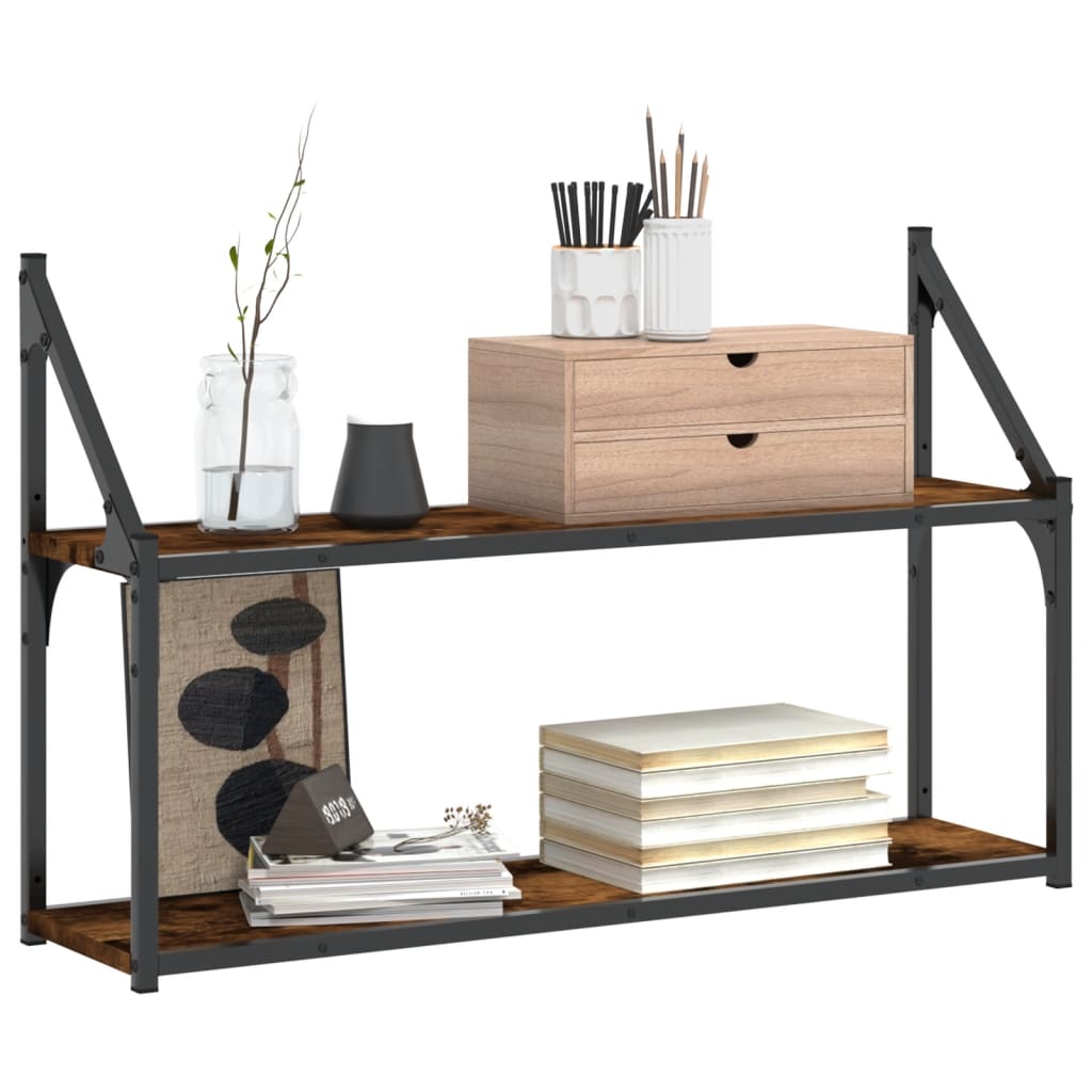 2-Tier Wall Shelf Smoked Oak 80x21x51 cm Engineered Wood - OLBRIT