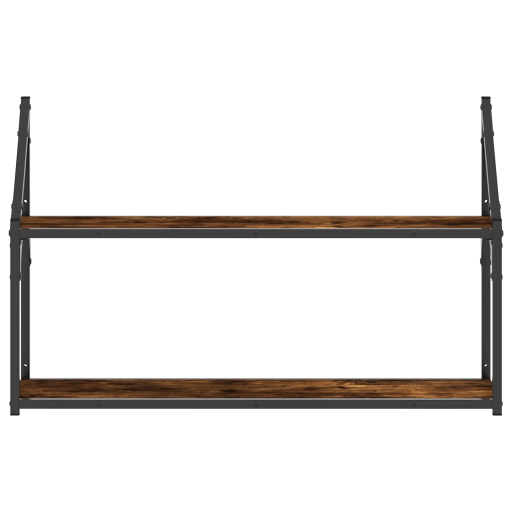 2-Tier Wall Shelf Smoked Oak 80x21x51 cm Engineered Wood - OLBRIT