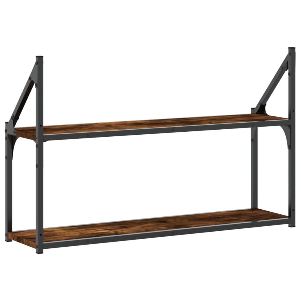 2-Tier Wall Shelf Smoked Oak 80x21x51 cm Engineered Wood - OLBRIT