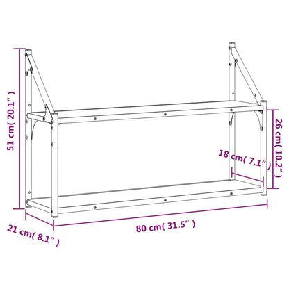 2-Tier Wall Shelf Smoked Oak 80x21x51 cm Engineered Wood - OLBRIT
