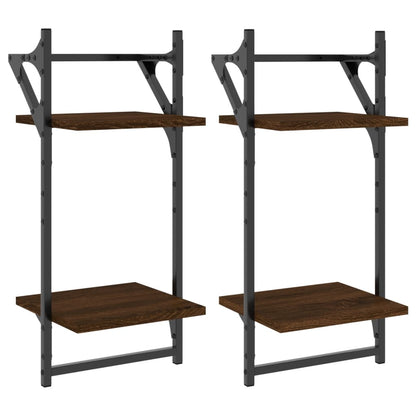 2-Tier Wall Shelves with Bars 2 pcs Brown Oak 30x25x65 cm - OLBRIT