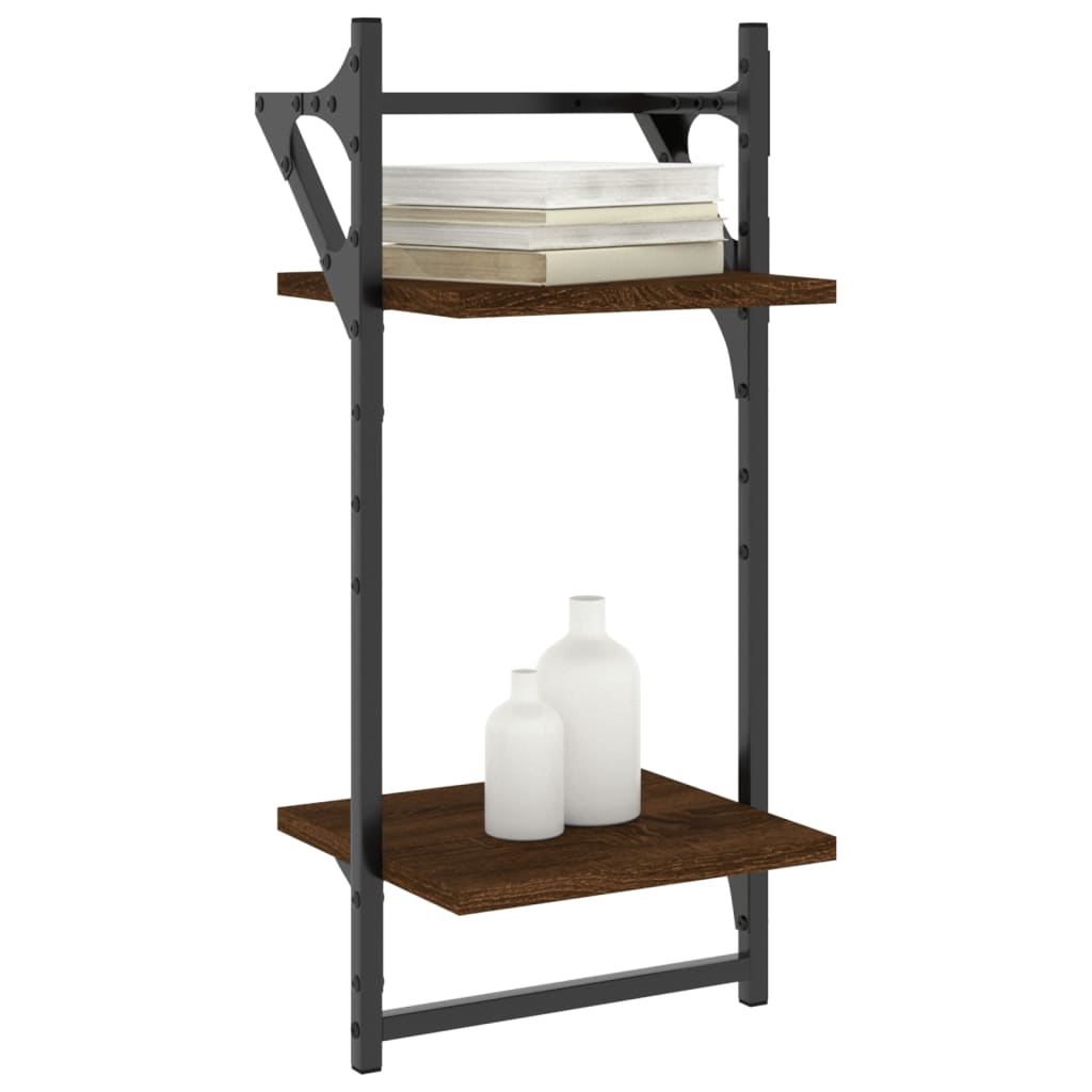 2-Tier Wall Shelves with Bars 2 pcs Brown Oak 30x25x65 cm - OLBRIT