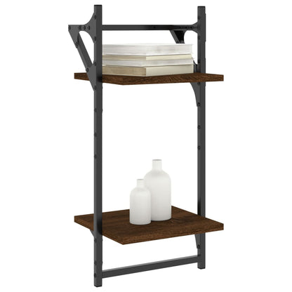 2-Tier Wall Shelves with Bars 2 pcs Brown Oak 30x25x65 cm - OLBRIT