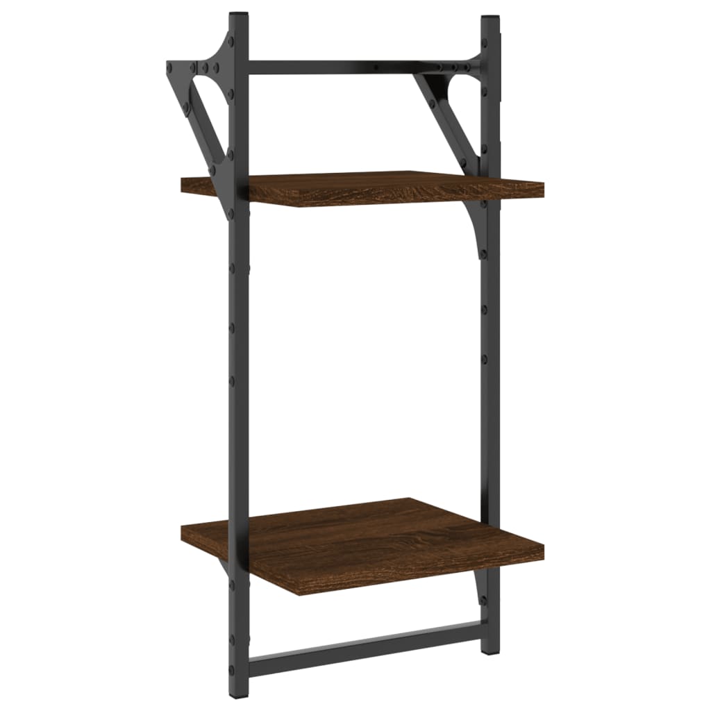 2-Tier Wall Shelves with Bars 2 pcs Brown Oak 30x25x65 cm - OLBRIT