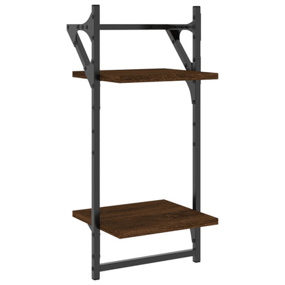 2-Tier Wall Shelves with Bars 2 pcs Brown Oak 30x25x65 cm - OLBRIT