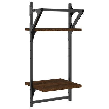 2-Tier Wall Shelves with Bars 2 pcs Brown Oak 30x25x65 cm - OLBRIT