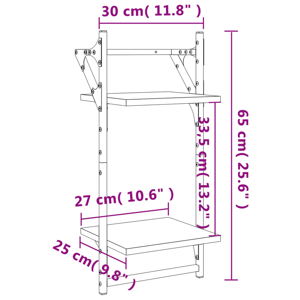 2-Tier Wall Shelves with Bars 2 pcs Brown Oak 30x25x65 cm - OLBRIT