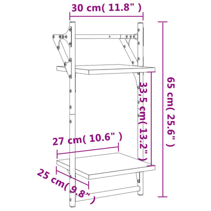 2-Tier Wall Shelves with Bars 2 pcs Brown Oak 30x25x65 cm - OLBRIT