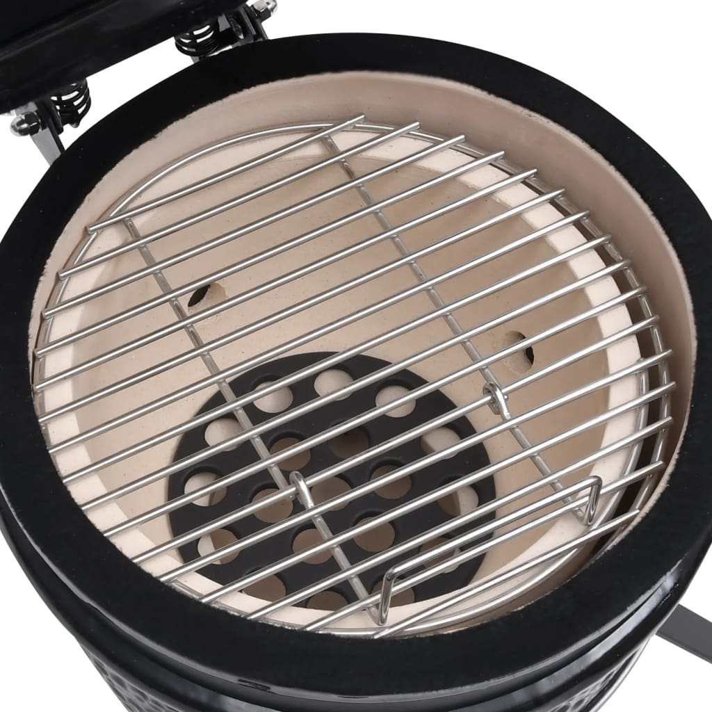 2-in-1 Kamado Barbecue Grill Smoker Ceramic 56 cm Black - OLBRIT