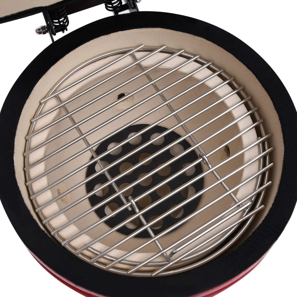 2-in-1 Kamado Barbecue Grill Smoker Ceramic 56 cm Red - OLBRIT