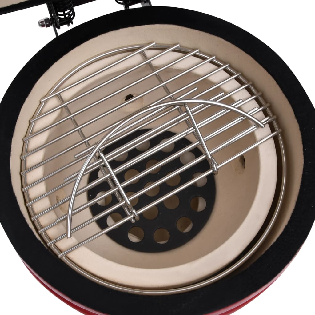 2-in-1 Kamado Barbecue Grill Smoker Ceramic 56 cm Red - OLBRIT