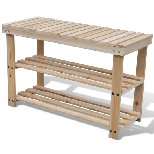 2-in-1 Shoe Rack with Bench Top Solid Fir Wood - OLBRIT