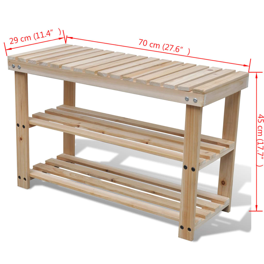 2-in-1 Shoe Rack with Bench Top Solid Fir Wood - OLBRIT