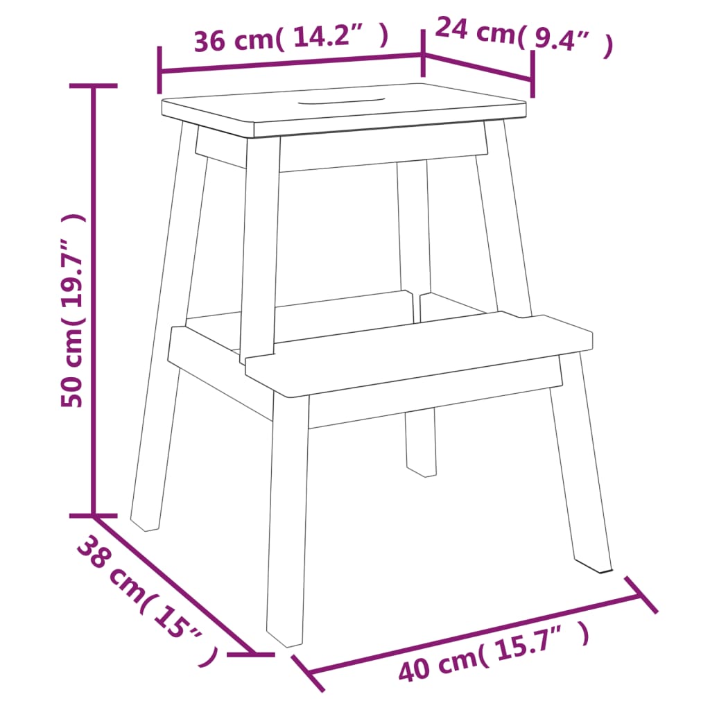 2 Step Stool 40x38x50 cm Solid Wood Acacia - OLBRIT