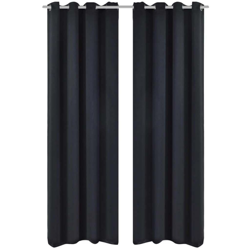 2 pcs Black Blackout Curtains with Metal Rings 135 x 245 cm - OLBRIT
