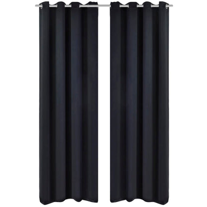 2 pcs Black Blackout Curtains with Metal Rings 135 x 245 cm - OLBRIT