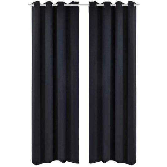 2 pcs Black Blackout Curtains with Metal Rings 135 x 245 cm - OLBRIT