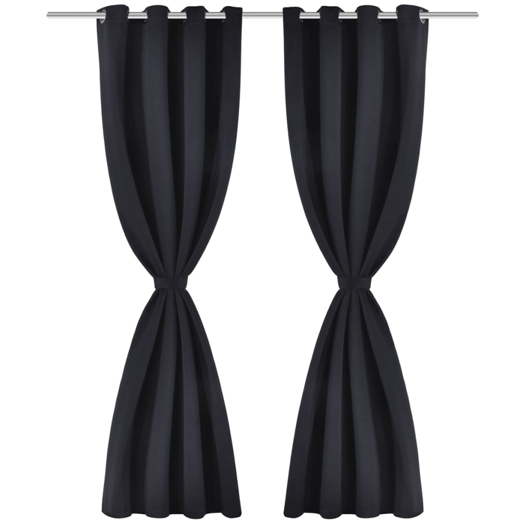 2 pcs Black Blackout Curtains with Metal Rings 135 x 245 cm - OLBRIT