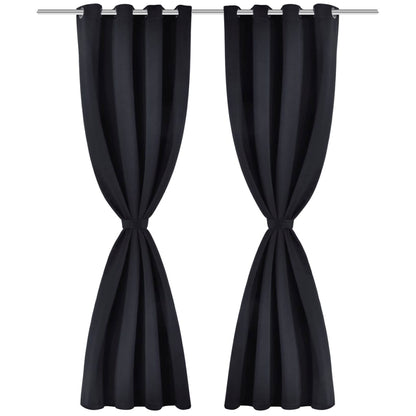 2 pcs Black Blackout Curtains with Metal Rings 135 x 245 cm - OLBRIT