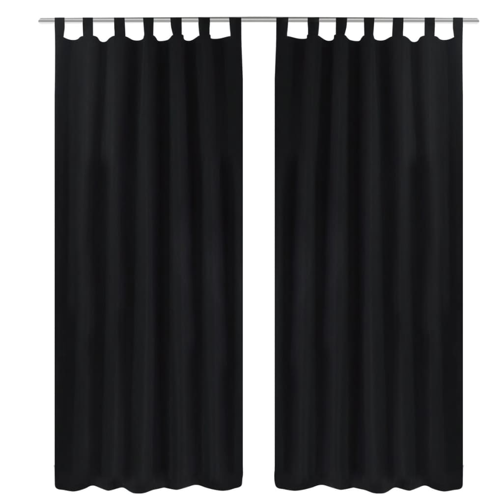 2 pcs Black Micro Satin Curtains with Loops 140 x 175 cm - OLBRIT