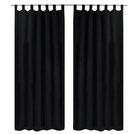 2 pcs Black Micro Satin Curtains with Loops 140 x 175 cm - OLBRIT