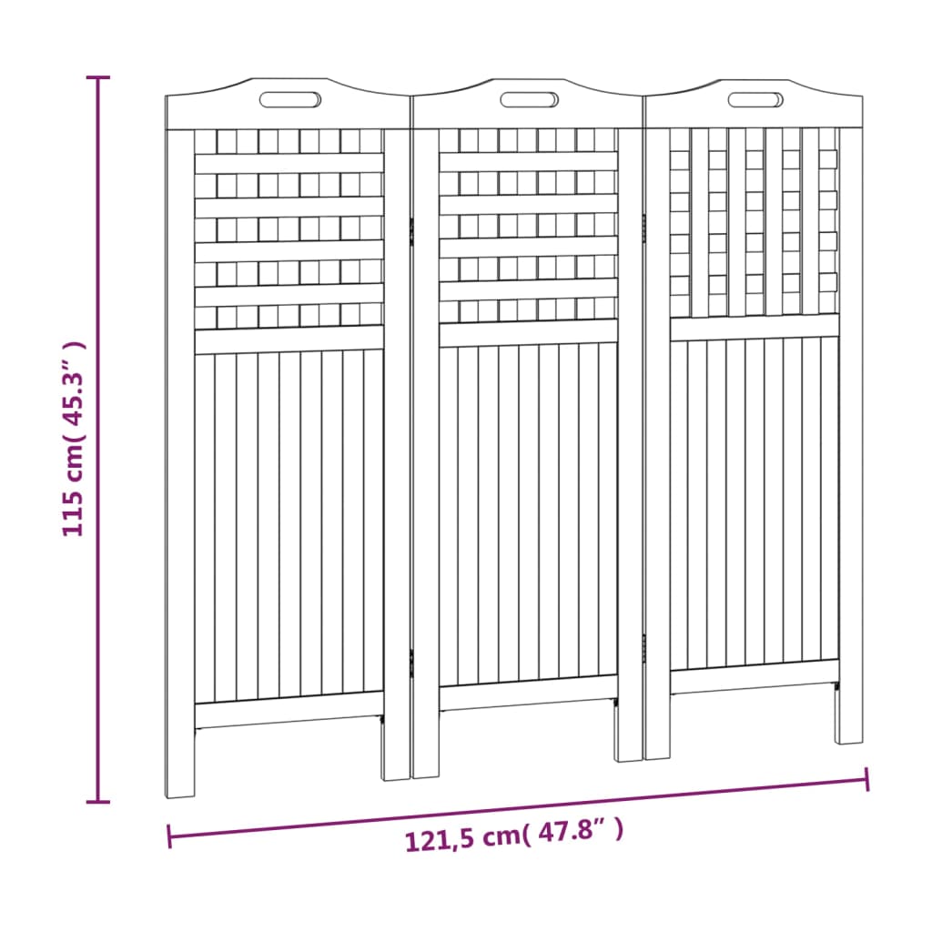 3-Panel Room Divider 121.5x2x115 cm Solid Wood Acacia - OLBRIT