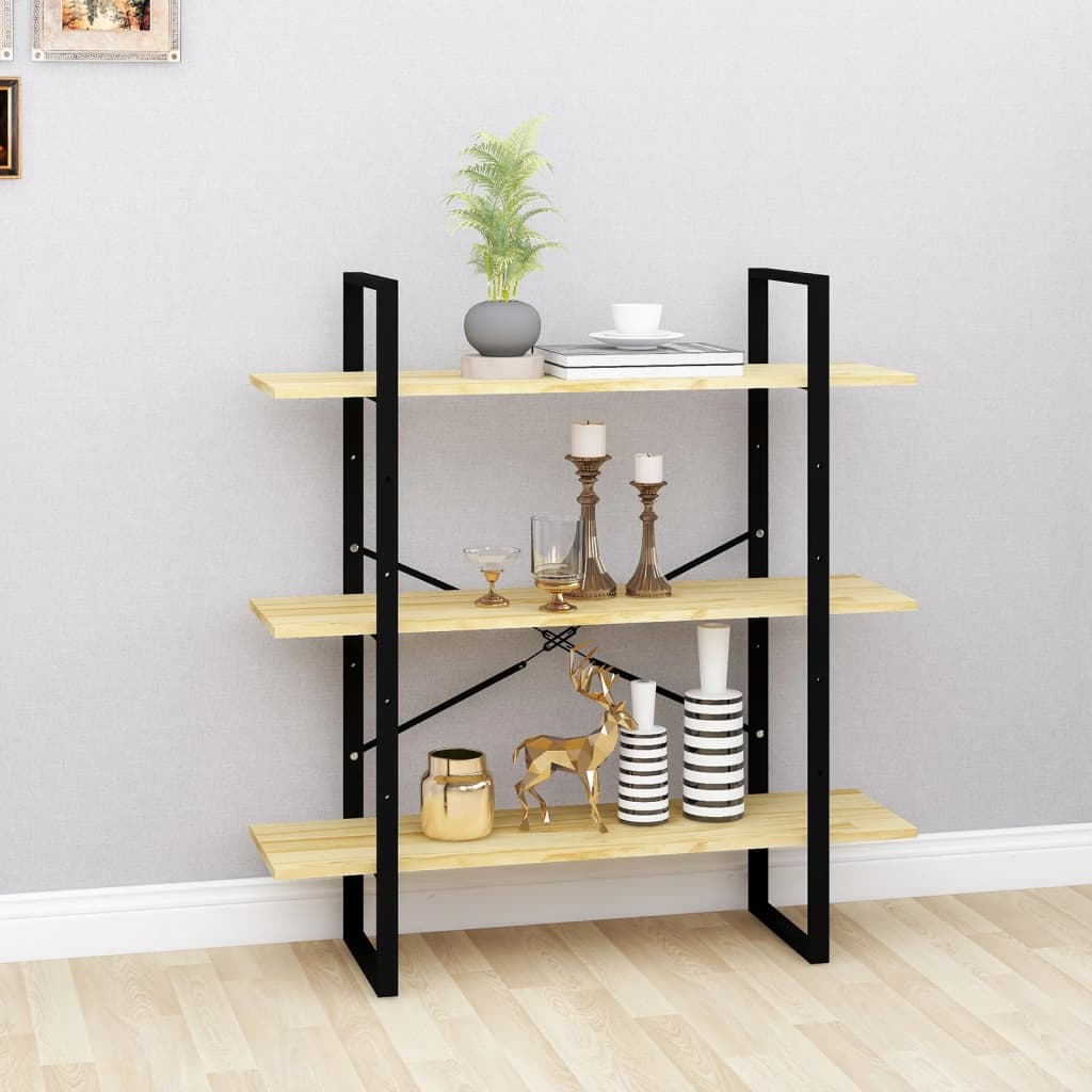 3-Tier Book Cabinet 100x30x105 cm Solid Pine Wood - OLBRIT